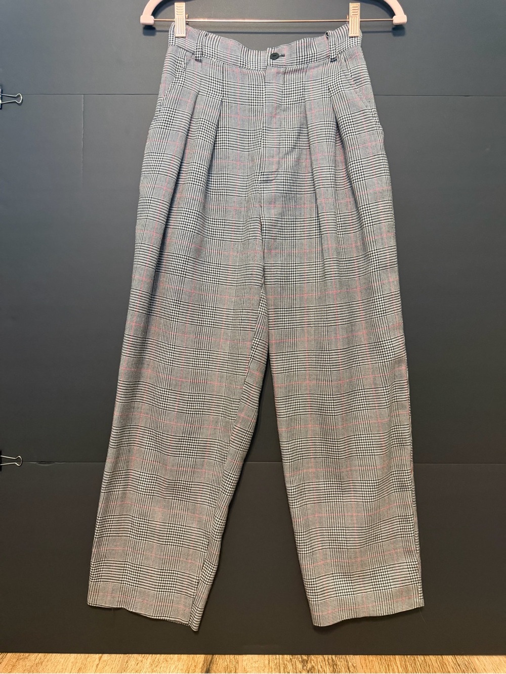 Vintage Grey Plaid Pleated Dress Trousers